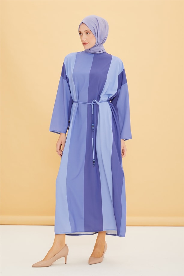 Armine Çizgili Oversize Elbise 22Y9436 Mavi