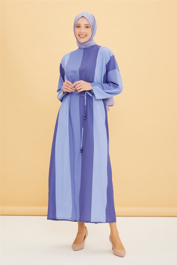 Armine Çizgili Oversize Elbise 22Y9436 Mavi