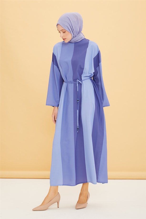 Armine Çizgili Oversize Elbise 22Y9436 Mavi
