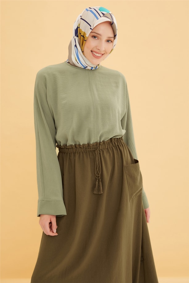 Armine Önü Gizli Fermuarlı Rahat Elbise 22Y9443 Haki