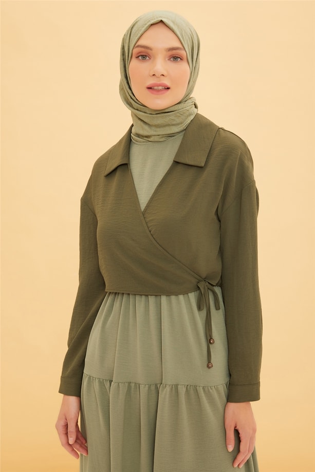 Armine Gömlekli Görünümlü Bütün Elbise 22Y9444 Açık Haki