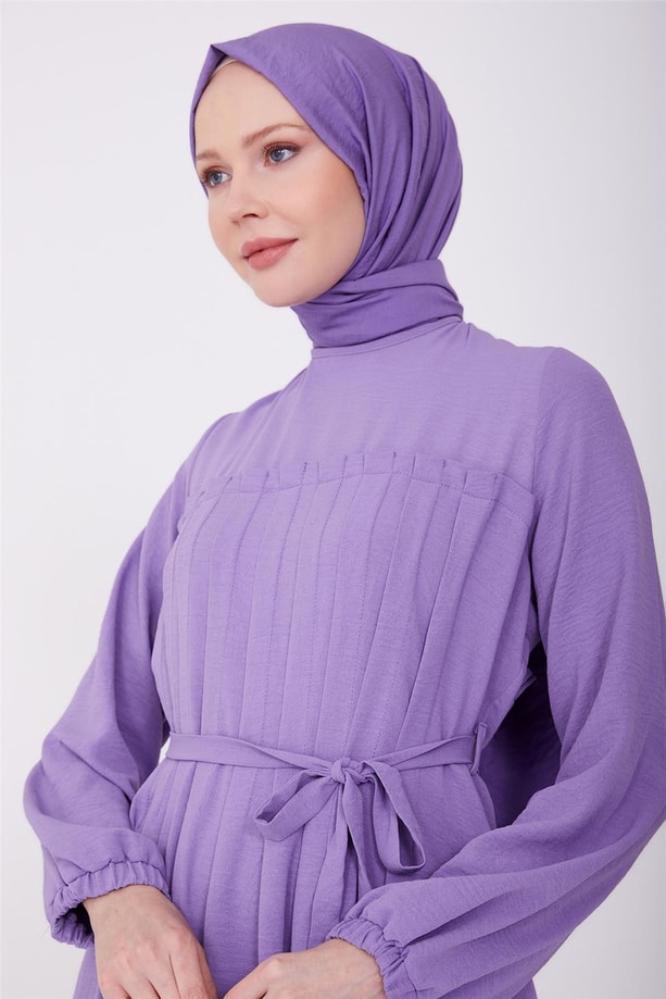 Armine Robası Pileli Elbise 22Y9445 Mor