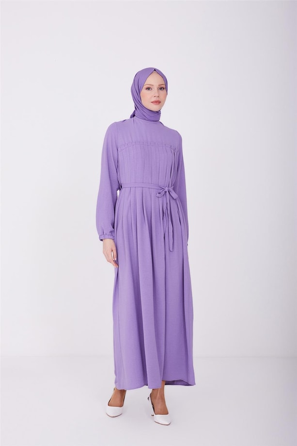 Armine Robası Pileli Elbise 22Y9445 Mor