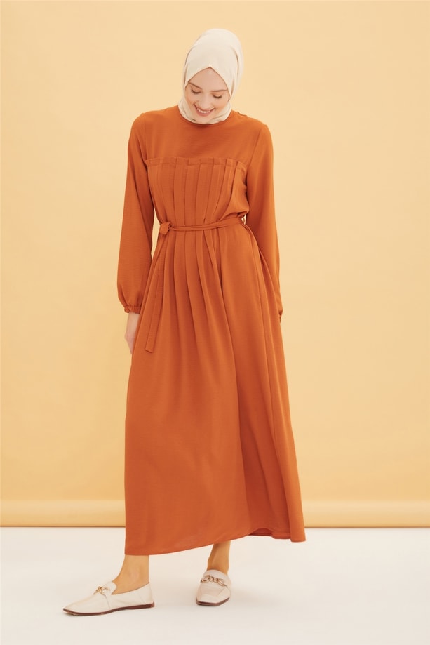 Armine Robası Pileli Elbise 22Y9445 Tarçın