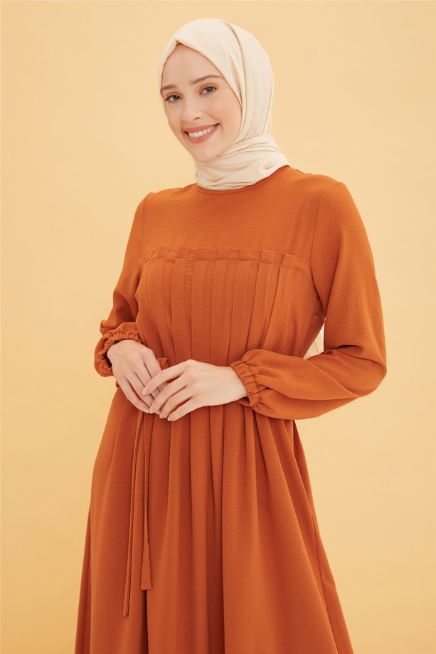 Armine Robası Pileli Elbise 22Y9445 Tarçın