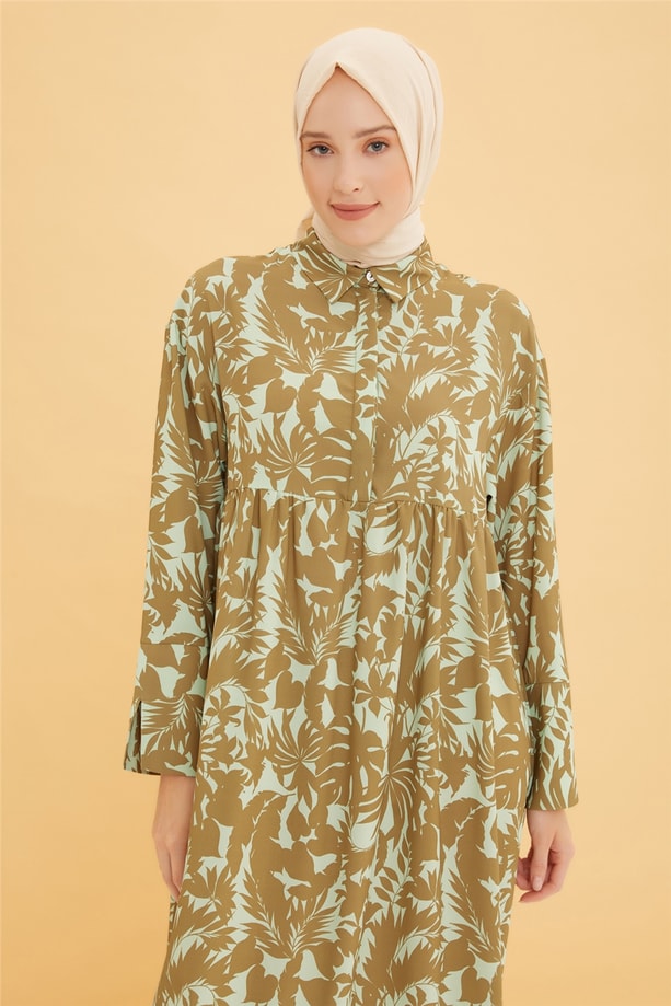 Armine Manset Detaylı Oversize Elbise 22Y9452 Zeytinyağı