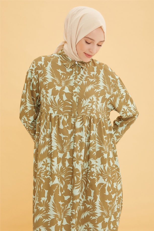Armine Manset Detaylı Oversize Elbise 22Y9452 Zeytinyağı