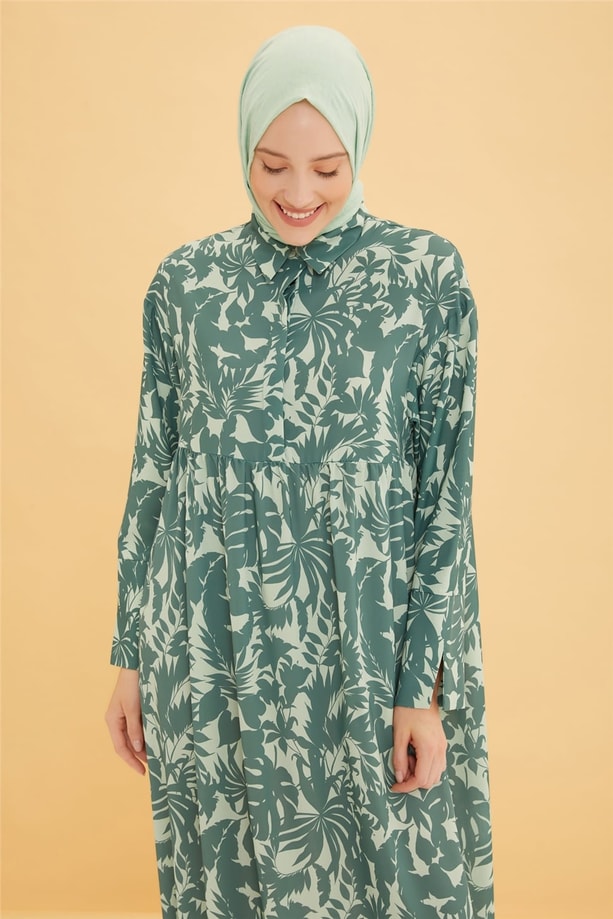 Armine Manset Detaylı Oversize Elbise 22Y9452 Çam Yeşili
