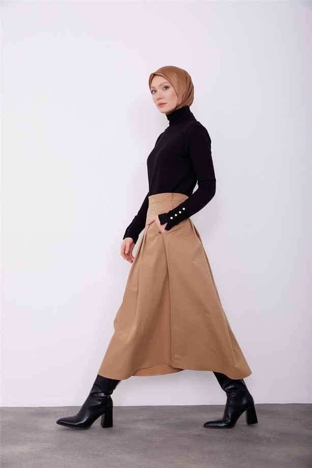 Cepli gabardin etek 23K1506 Camel
