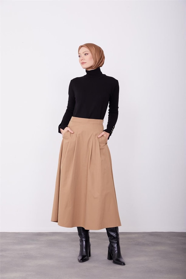 Cepli gabardin etek 23K1506 Camel