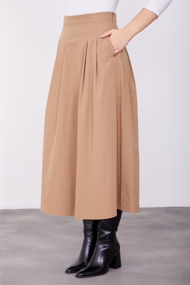 Cepli gabardin etek 23K1506 Camel