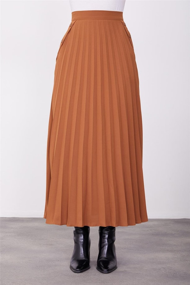 Armine Cepleri Çakma Aksesuar Detaylı Piliseli Etek 23K1509 Badem