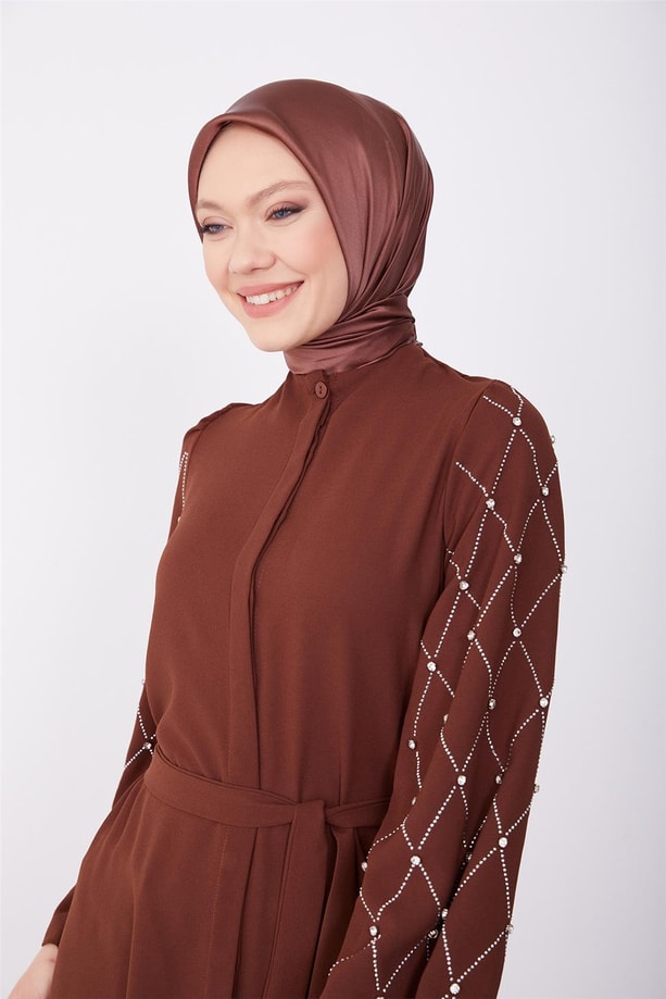 Armine Abaya 23KD2302 Kahverengi