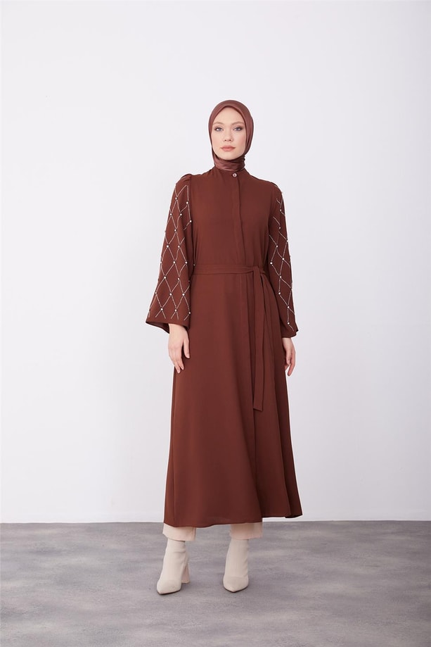 Armine Abaya 23KD2302 Kahverengi