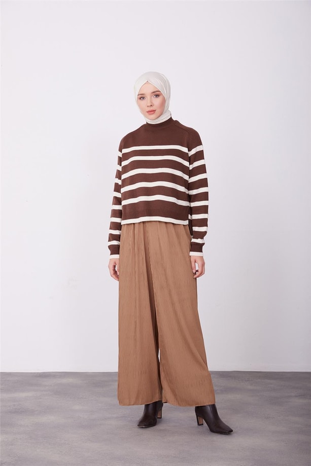 Armine Beli Lastikli Ve Tünelli Pantolon 23K2433 Çikolata