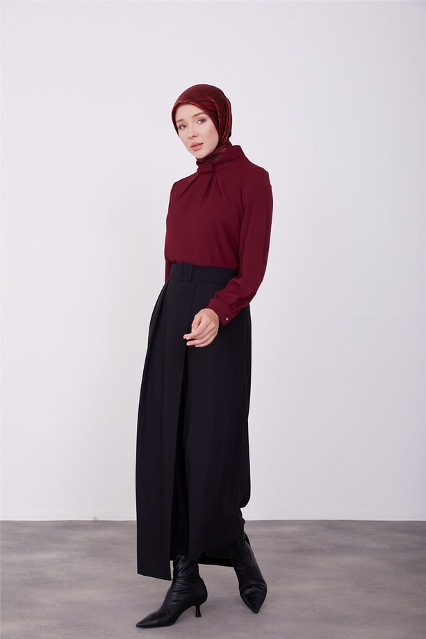 Kemerli pantolon etek 23K2504 Siyah