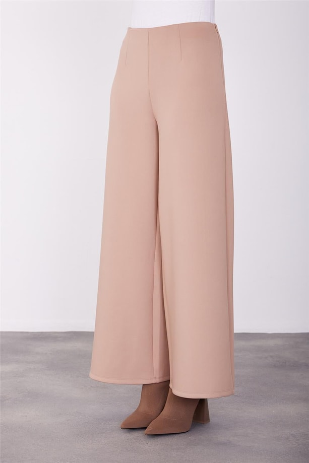 Armine Beli Fermuarlı Bol Paça Pantolon 23K2509 Latte