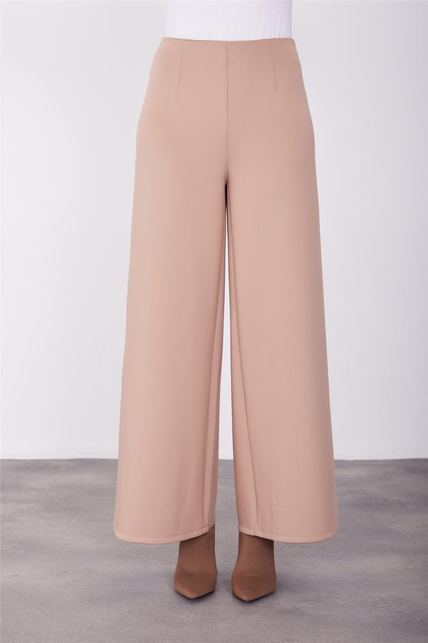 Armine Beli Fermuarlı Bol Paça Pantolon 23K2509 Latte