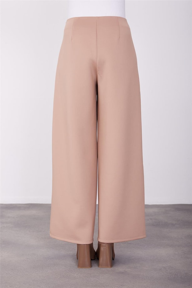 Armine Beli Fermuarlı Bol Paça Pantolon 23K2509 Latte