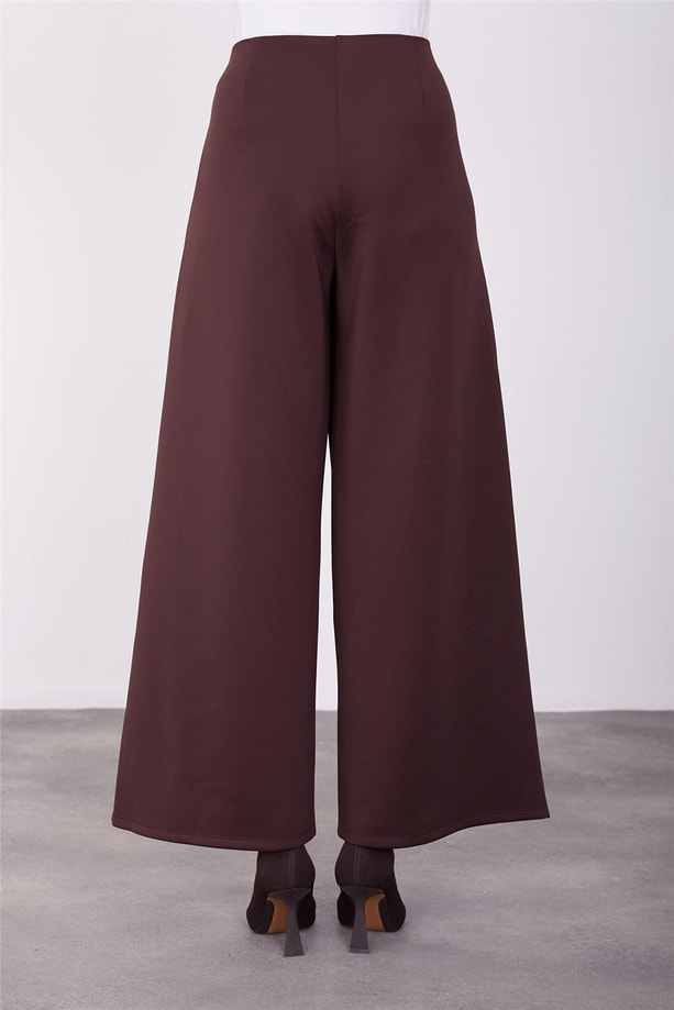 Armine Beli Fermuarlı Bol Paça Pantolon 23K2509 Acı Kahve