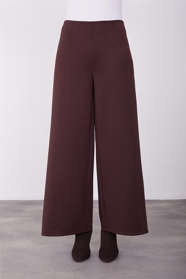Armine Beli Fermuarlı Bol Paça Pantolon 23K2509 Acı Kahve