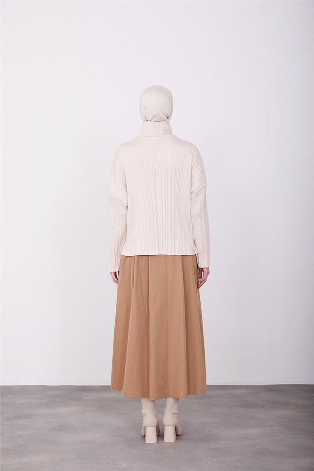 Armine Pliseli Örme Bluz 23K3216 Bej