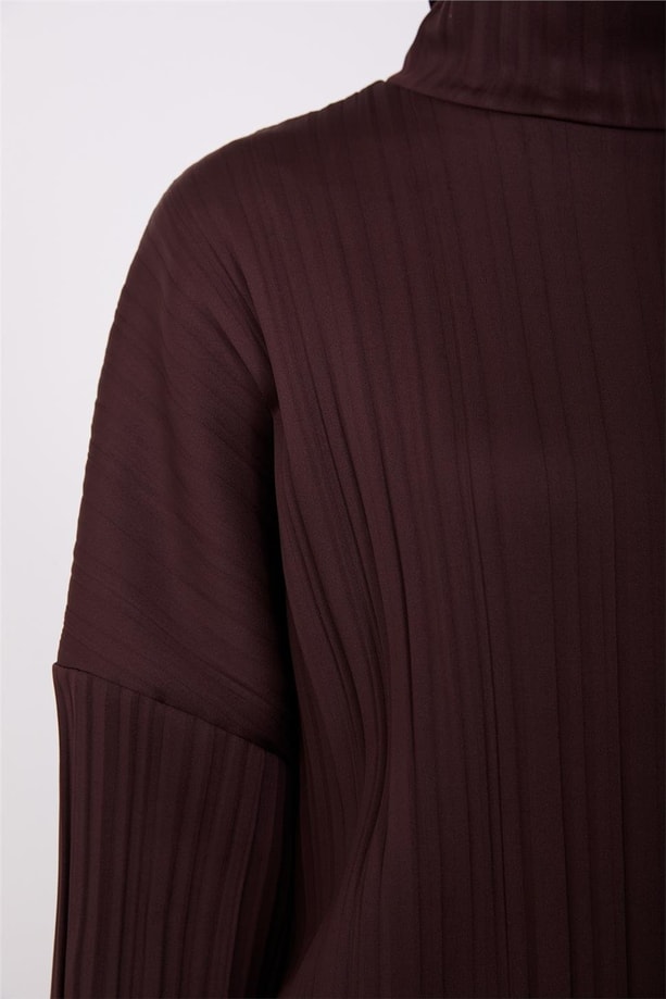 Armine Pliseli Örme Bluz 23K3216 Kahverengi