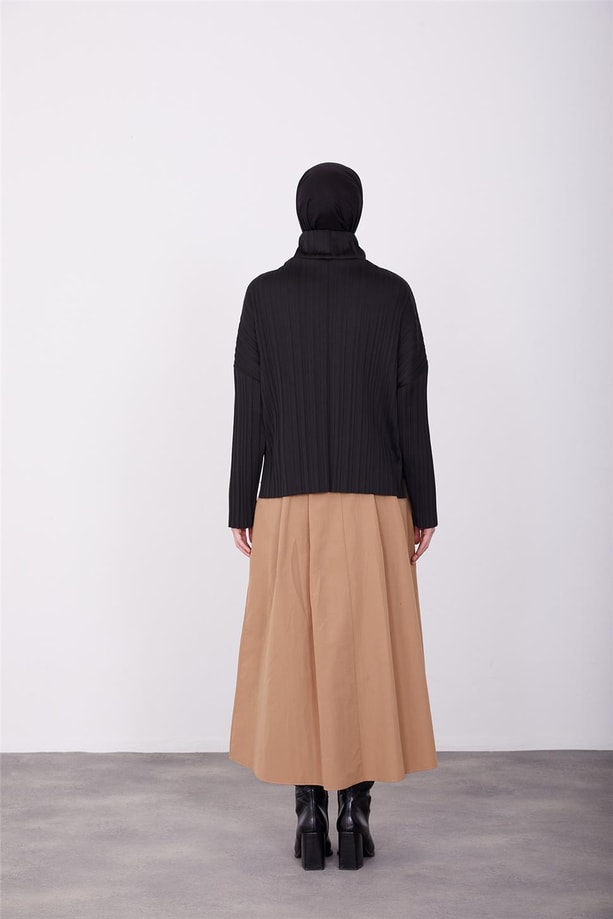 Armine Pliseli Örme Bluz 23K3216 Siyah