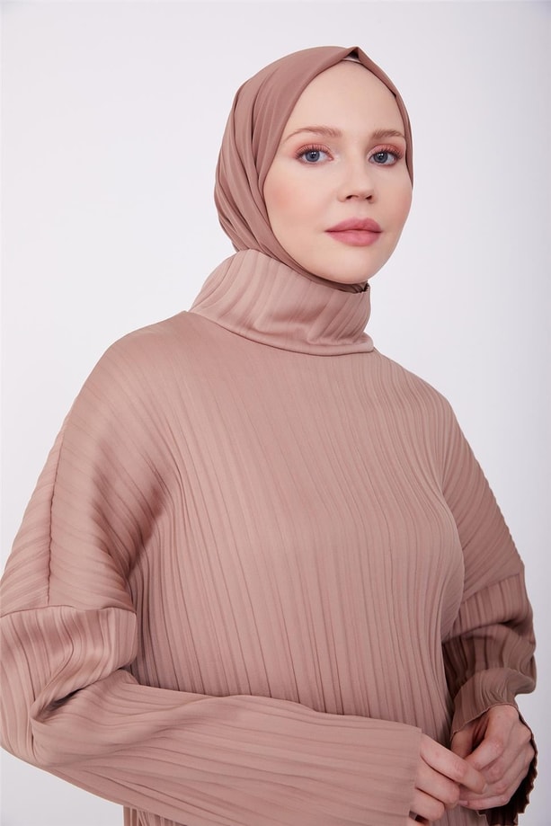 Armine Pliseli Örme Kumaşlı Bluz 23K3217 Latte