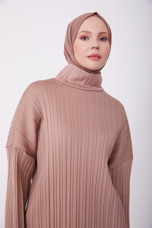 Armine Pliseli Örme Kumaşlı Bluz 23K3217 Latte