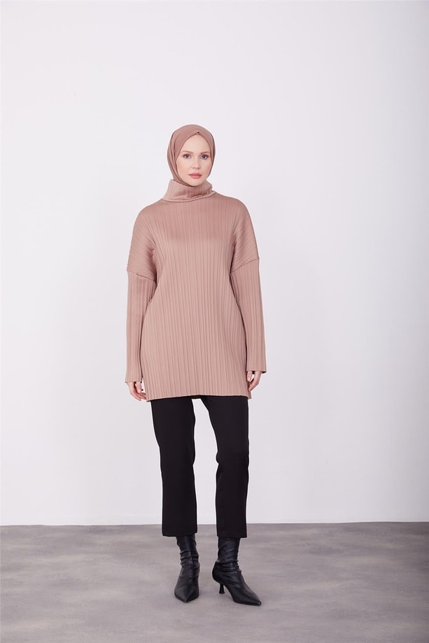 Armine Pliseli Örme Kumaşlı Bluz 23K3217 Latte