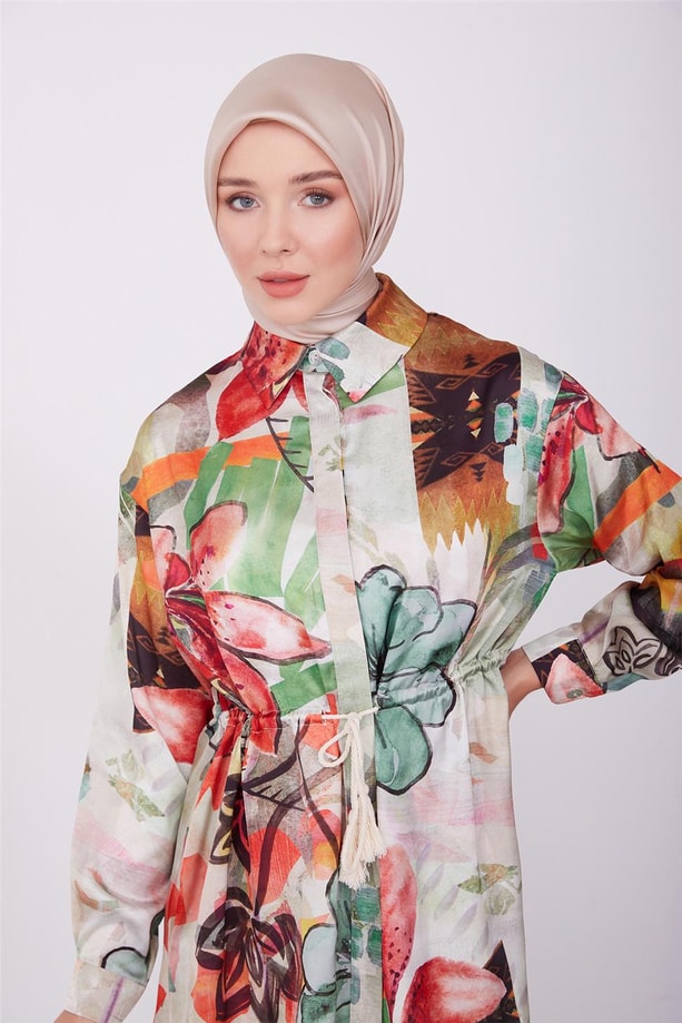 Armine Desenli Beli Tünelli Gömlek 23K3345 Haki