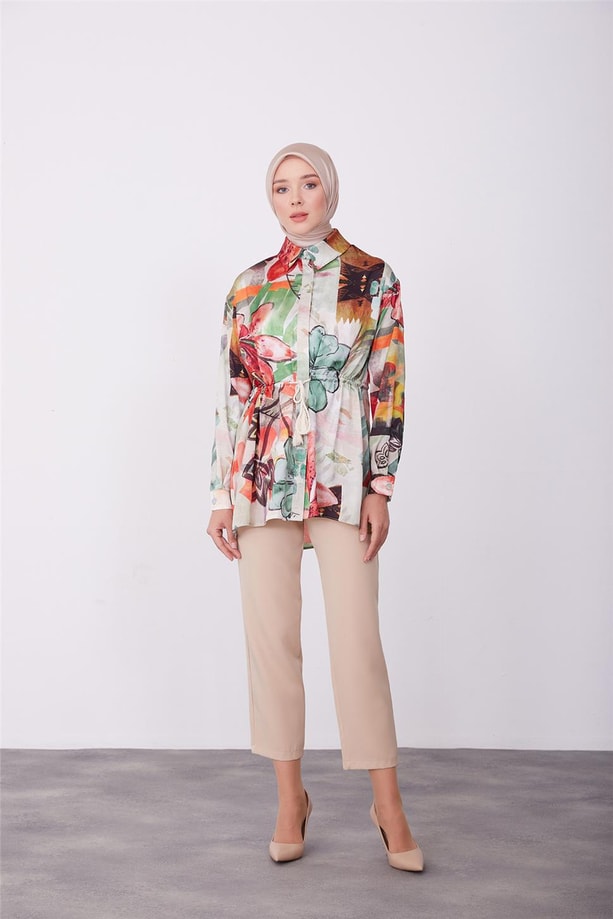 Armine Desenli Beli Tünelli Gömlek 23K3345 Haki