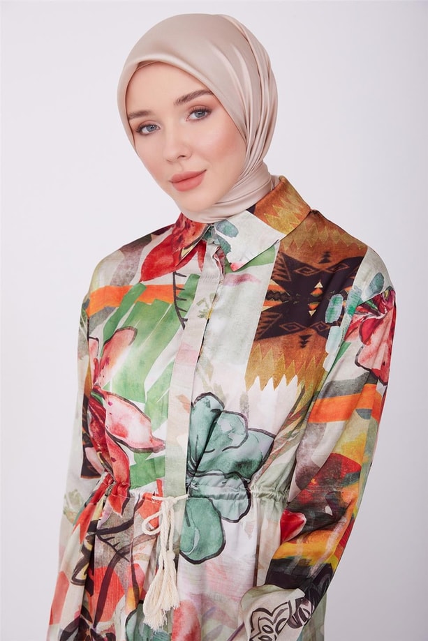 Armine Desenli Beli Tünelli Gömlek 23K3345 Haki