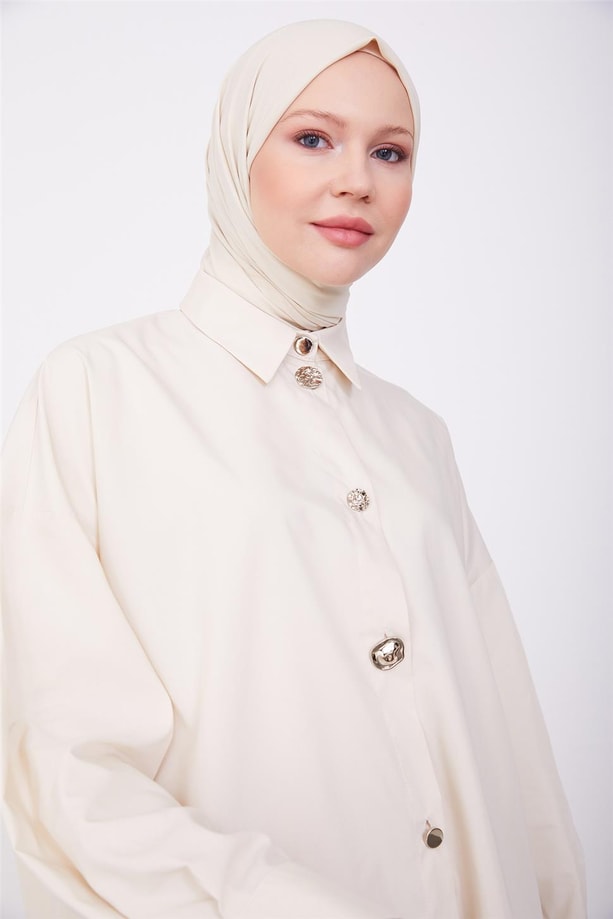farklı düğme oversize gömlek 23K3401 Fildişi