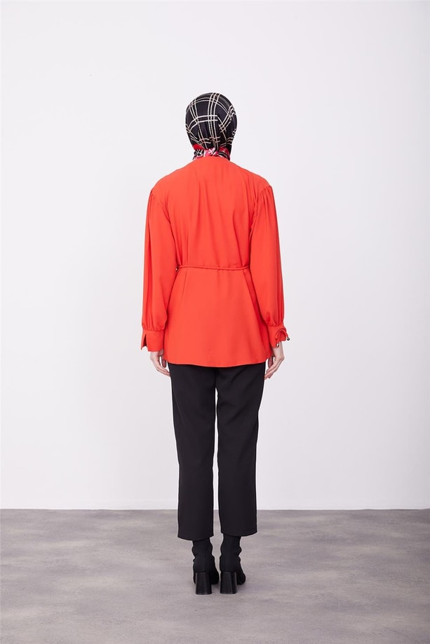 Armine Beli Bağlamalı Gömlek 23K3418 Kırmızı