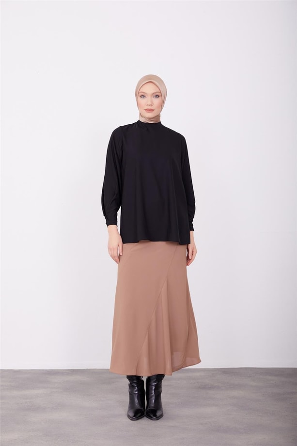 Armine Kolu Drapeli Bluz 23K3423 Siyah