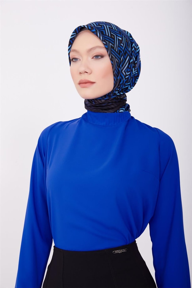 Yakası ve manşetleri piliseli bluz 23K3433 Morcivert