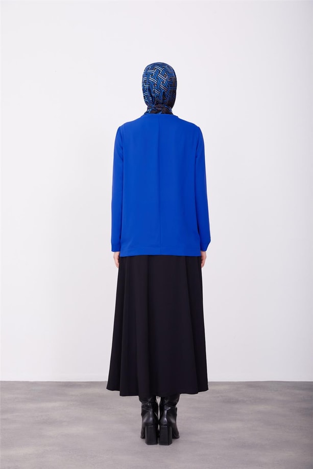 Yakası ve manşetleri piliseli bluz 23K3433 Morcivert