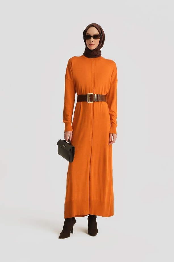 Armine Elbise 23KD4248 Yanık Oranj