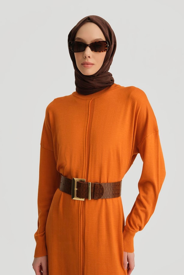 Armine Elbise 23KD4248 Yanık Oranj