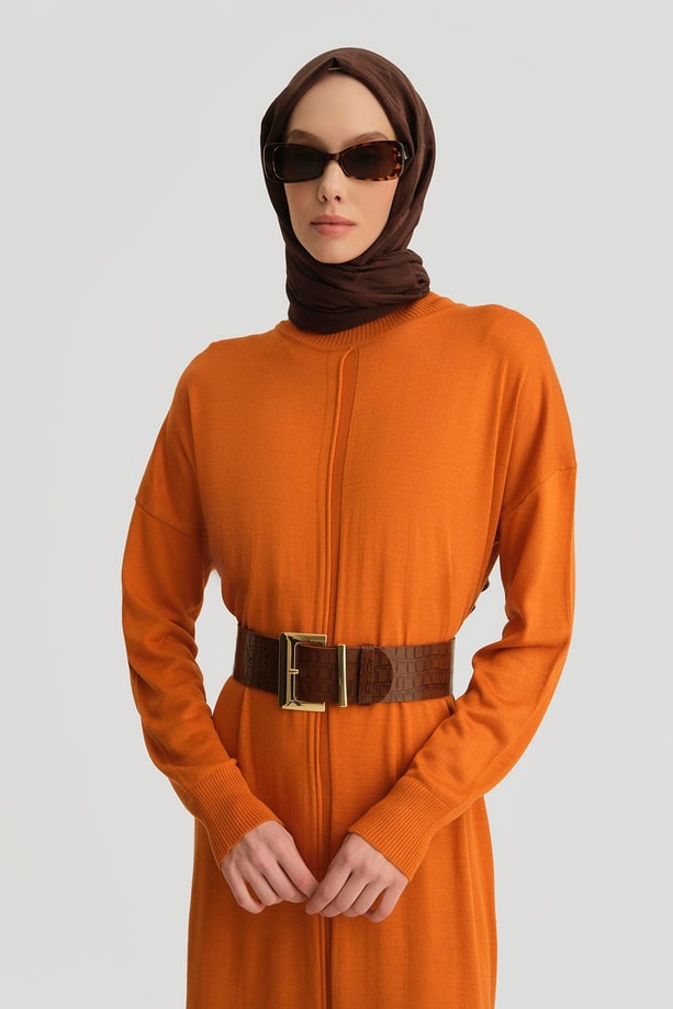 Armine Elbise 23KD4248 Yanık Oranj