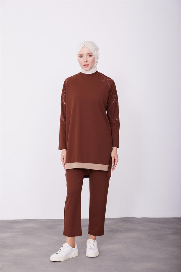 Armine Pantolonlu Takım 23KD4420 Kahverengi