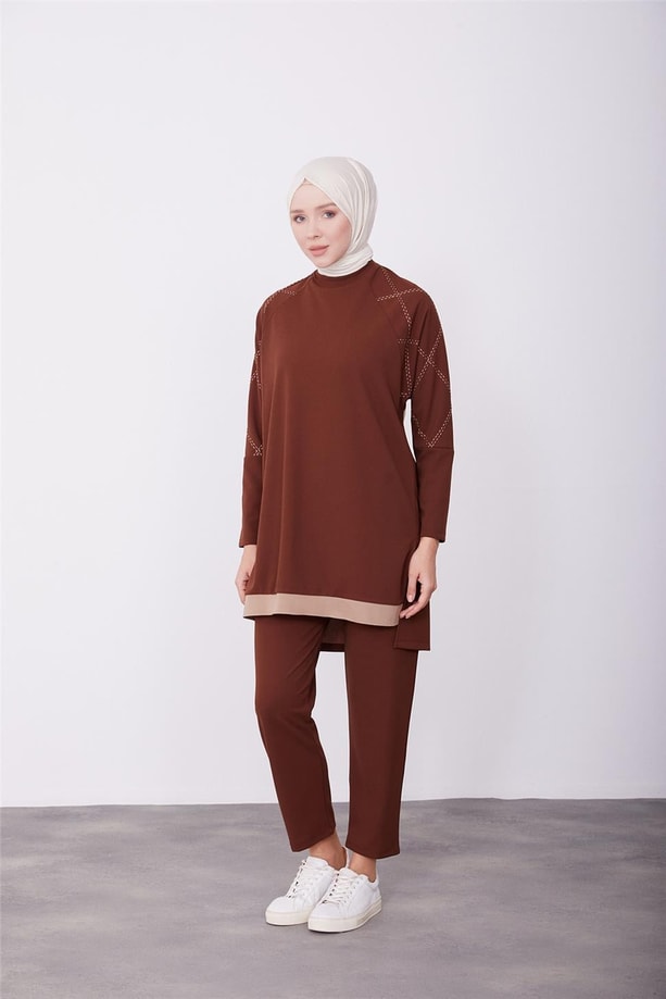 Armine Pantolonlu Takım 23KD4420 Kahverengi