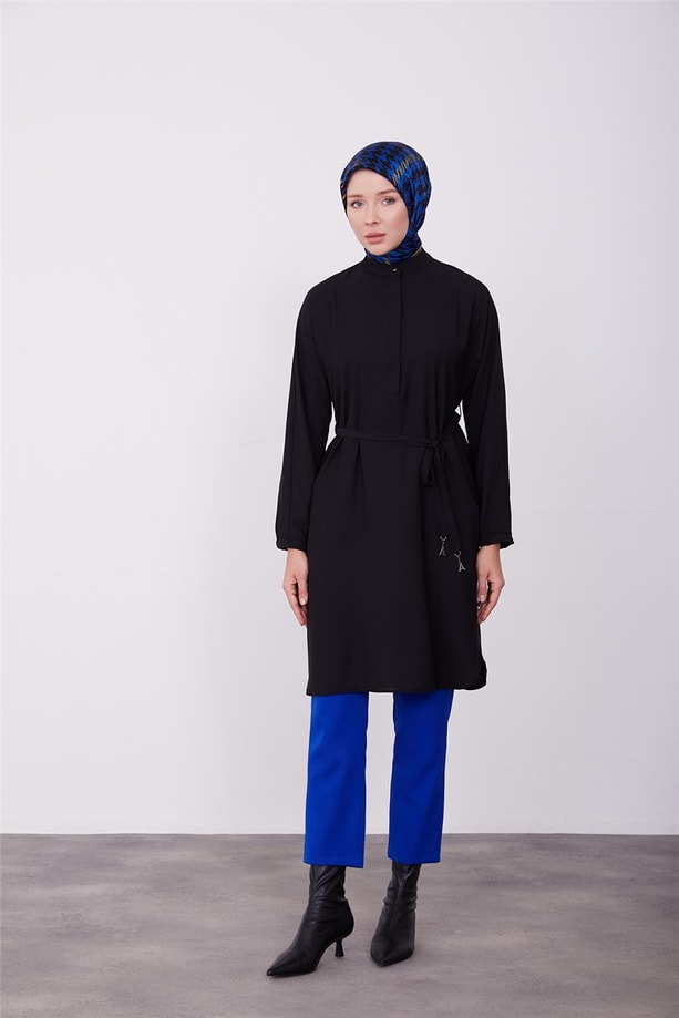 Lastikli kemerli tunik 23K4701 Siyah