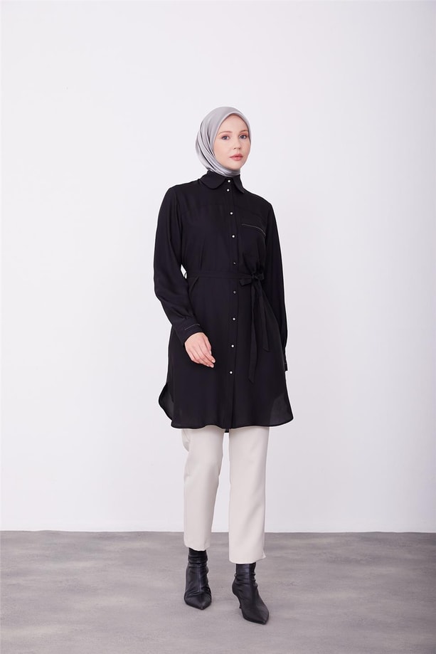Armine Zincir Detaylı Tunik 23K4713 Siyah