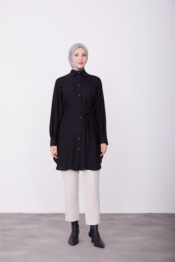 Armine Zincir Detaylı Tunik 23K4713 Siyah