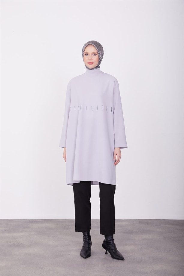 Armine Gold Nakışlı Tunik 23K4718 Gri
