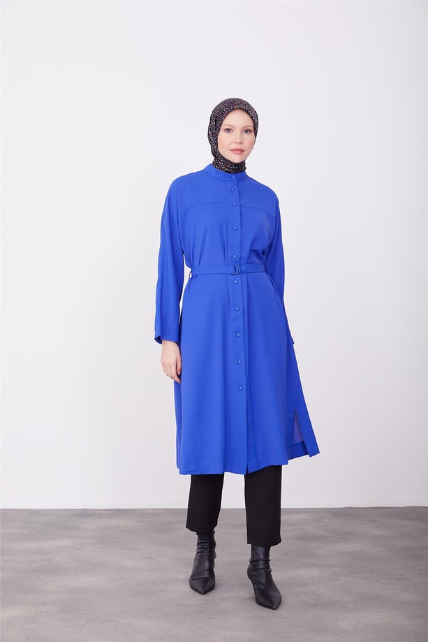 Önü robalı beli bağlamalı tunik 23K4719 Morcivert