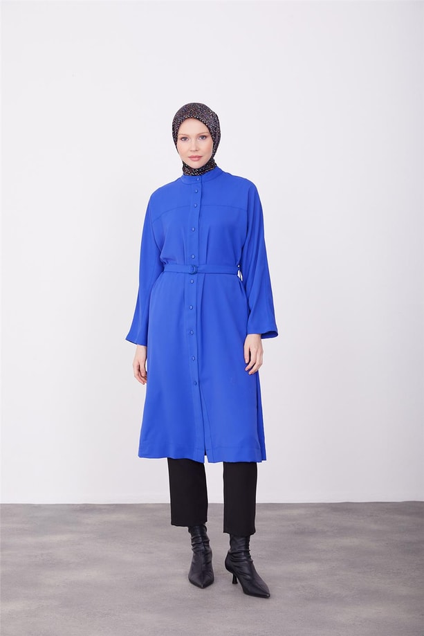 Önü robalı beli bağlamalı tunik 23K4719 Morcivert